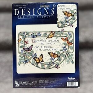 Vintage Janlynn Roots & Wings Counted Cross Stitch Kit Butterfly Floral Quote